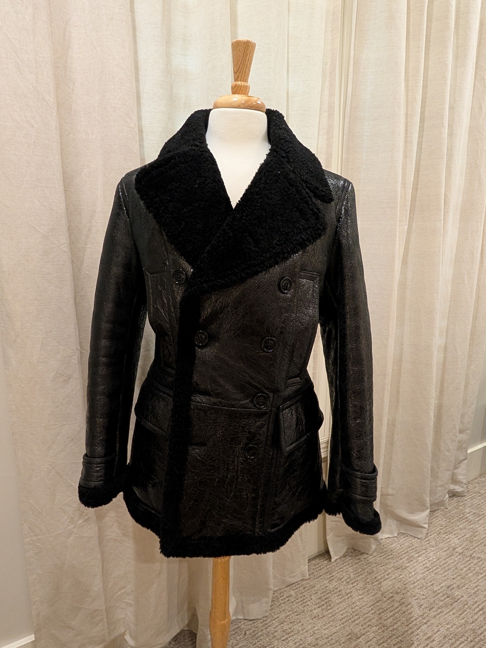 Burberry Men's Black Shearling Double-Breasted Coat